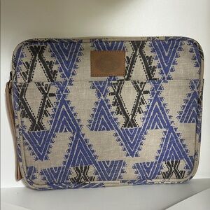 John Robshaw Blue and Black Tribal Small Laptop IPad Kindle Bag 10.5 x 8.5